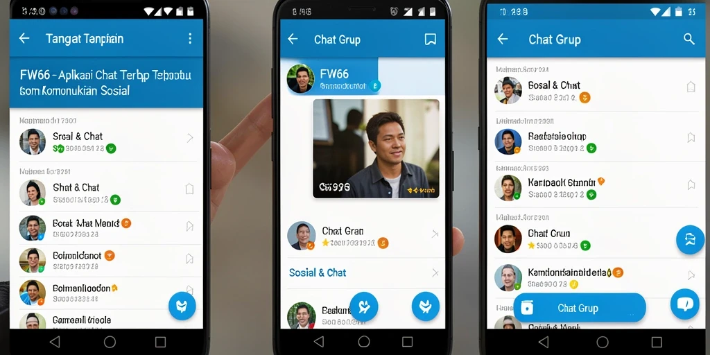 Tampilan antarmuka pengguna aplikasi FW66 dengan fitur Chat Grup.